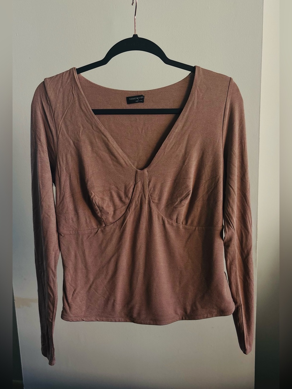 Naked Wardrobe dusty rose long-sleeve top V- neckline 1x